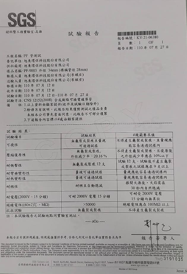 防火PF管 測試報告